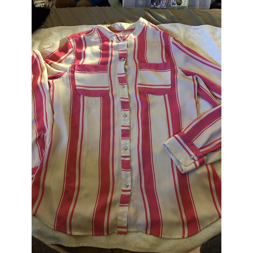 Banana Republic Women's Pink White‎ Stripe Button Front Blouse Size Small